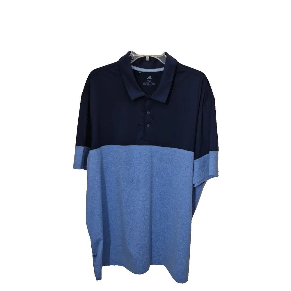Adidas Polo Mens 2XL Blue Color‎ Block Performance Golf Short Sleeve No Mat Tag